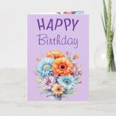 Gerbera flowers happy birthday blank purple kaart (Voorkant)