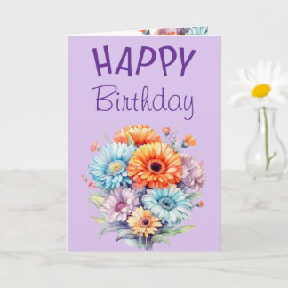 Gerbera flowers happy birthday blank purple kaart
