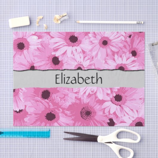 Gerbera Flowers, Pink Flowers, Your Name Tissuepapier (Craft)