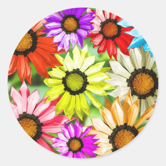 Gerbera kleurige bloem ronde sticker (Voorkant)