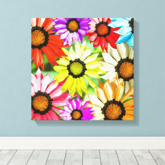 Gerbera kleurige bloemen canvas afdruk (Insitu (Houten vloer))