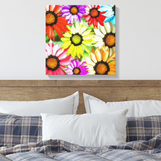 Gerbera kleurige bloemen canvas afdruk (Insitu (Slaapkamer))