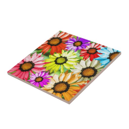 Gerbera kleurige bloemen tegeltje (Zijkant)