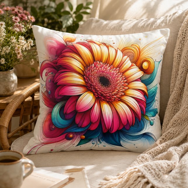 Gerbera Madelief Kussen voor Tuin Geïnspireerd Com (Gerbera Daisy Pillow for Garden-Inspired Comfort)
