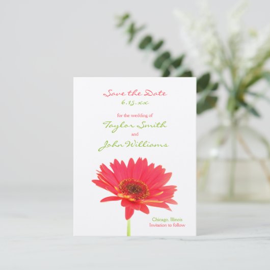Gerbera Madelief Save the Date Aankondigingen (Staand voorkant)