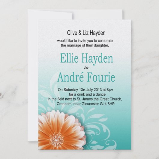 Gerbera Marguerite Oranje Aqua Avond Bloem Kaart (Voorkant)