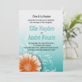 Gerbera Marguerite Oranje Aqua Avond Bloem Kaart (Staand voorkant)