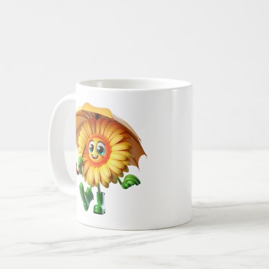 Gerbera onder een paraplu koffiemok (Voorkant links)
