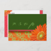 Gerbera Oranje Green Script RSVP-kaarten RSVP Kaartje (Voorkant / Achterkant)