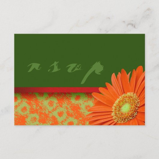 Gerbera Oranje Green Script RSVP-kaarten RSVP Kaartje (Voorkant)