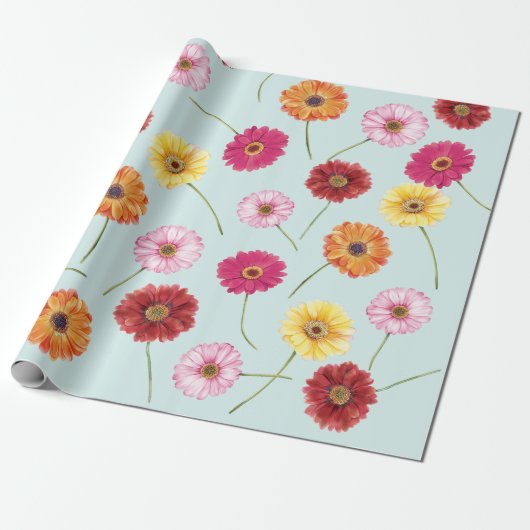 Gerbera,pink,red,orange,yellow wrapping cadeaupapier (Uitgerold)