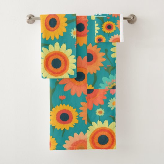 Gerbera Retro Kleurrijk Gepersonaliseerd Patroon Bad Handdoek (Insitu)