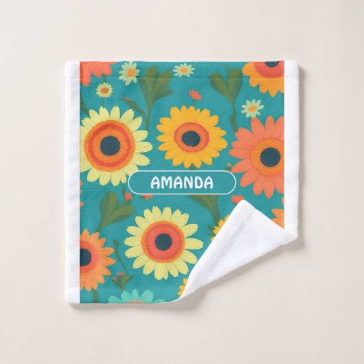 Gerbera Retro Kleurrijk Gepersonaliseerd Patroon Bad Handdoek (Wasdoekje)