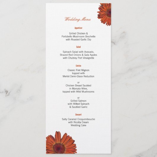 Gerbera Trouwmenu Menu (Voorkant)