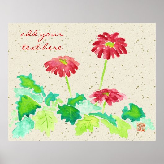 Gerbera Waterverf Schilder rood groenwaspapier Poster (Voorkant)