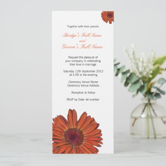 Gerbera Wedding Uitnodiging (Staand voorkant)