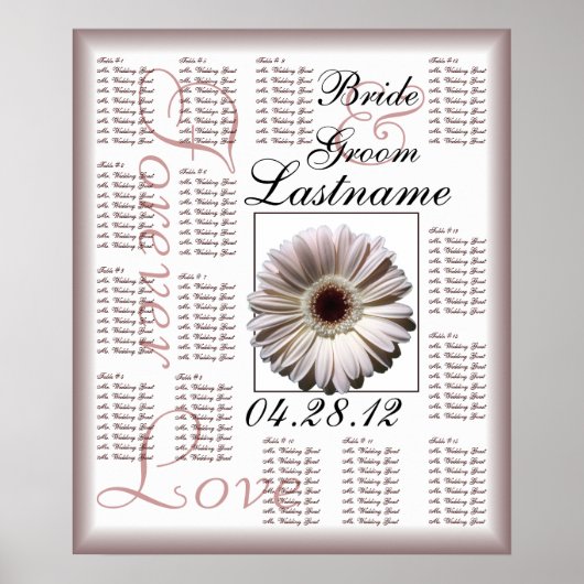 Gerbera White Daisy Wedding Guest Seating Chart Poster (Voorkant)