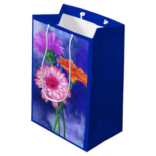 Gerberas Gift Bag Mooie Kleur Bloemen Medium Cadeauzakje (Achterkant Gekanteld)