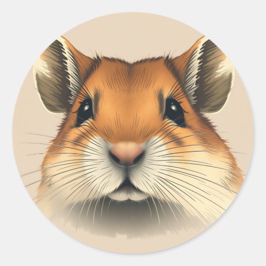 Gerbil Portrait Retro Pet Ronde Sticker (Voorkant)
