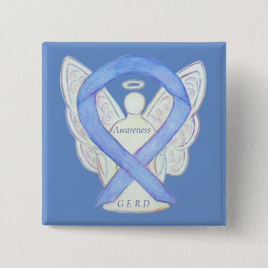 GERD Bewustmaking Periwinkle Ribbon Angel - Aangep Vierkante Button 5,1 Cm (Voorkant)