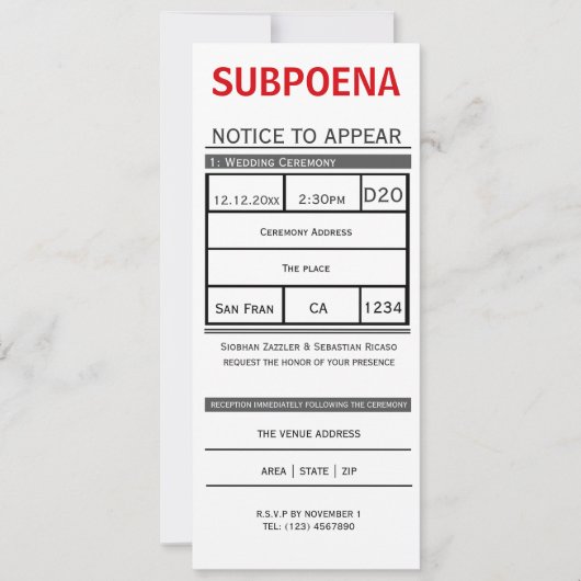 gerechtelijke dagvaarding voor een oproeping voor  kaart (Voorkant)