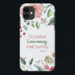 Gerechtigheid Floral Micah 6:8 Hoesje-Mate iPhone  Case-Mate iPhone Case<br><div class="desc">Een zacht roos- en roomgrieppatroon met het versum Micah 6:8 Do justice. Liefde genade. Loop nederig.</div>