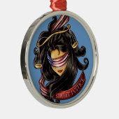 Gerechtigheid is blind door straathyreet metalen ornament (Rechts)