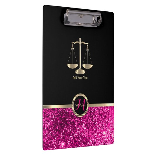 Gerechtigheid - Monogram Roze Glitter Klembord (Rechts)