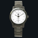 Gerechtigheid Schaalt Monogram Wet Proesional Watc Horloge<br><div class="desc">Een elegante douanenaam zwart-witte gezichtshaak, met een symbool van de justitieschaal en een vlek voor de naam van uw gift ontvanger. Een groot geschenk voor iedereen die op de rechtenschool staat, een huidige of gepensioneerde advocaat of rechter, politieagent of advocatenprofessional. Een groot cadeau voor iemand die net een zwaar barexamen...</div>