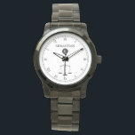 Gerechtigheid Schaalt Monogram Wet Proesional Watc Horloge<br><div class="desc">Een elegante douanenaam zwart-witte gezichtshaak, met een symbool van de justitieschaal en een vlek voor de naam van uw gift ontvanger. Een groot geschenk voor iedereen die op de rechtenschool staat, een huidige of gepensioneerde advocaat of rechter, politieagent of advocatenprofessional. Een groot cadeau voor iemand die net een zwaar barexamen...</div>