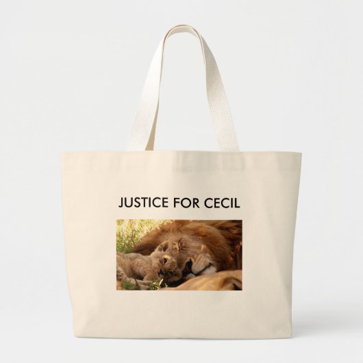 Gerechtigheid voor Cecil de Lion met zijn Cub Grote Tote Bag (Voorkant)