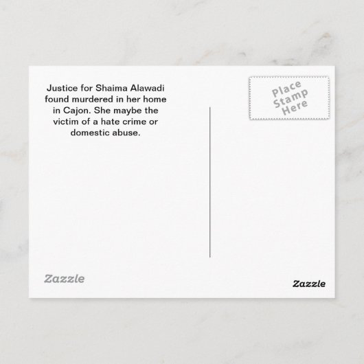 Gerechtigheid voor Shaima Alawadi Briefkaart (Achterkant)