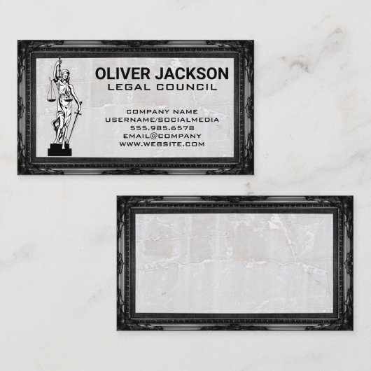 Gerechtigheidsschalen | ANTIEK LIJST | Marmer Ston Visitekaartje (Voorkant / Achterkant)