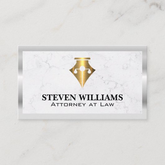 Gerechtigheidsschalen | Marmer | Gold Pen Logo Visitekaartje (Voorkant)