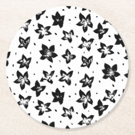 Gereconstrueerd bloemmotief - Achromatische Gothic Ronde Kartonnen Onderzetter