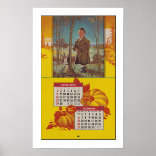 GERECYCLDE KUNST: 1940 Agenda blad HERFST OKTOBER Poster
