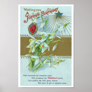 GERECYCLED KUNSTWERK: C1915 VERJAARDAG BRIEFKAART POSTER