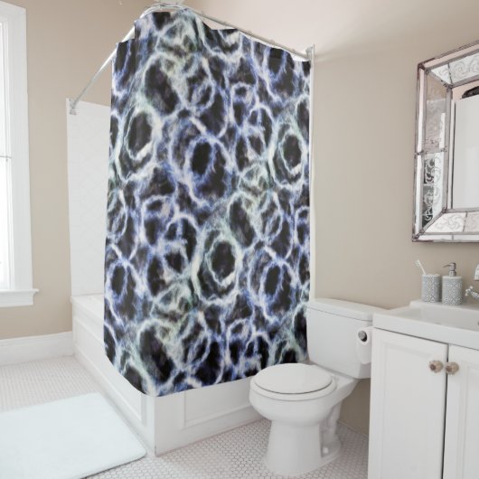 gerecyclede indigo shibori : douchegordijn (In situ)
