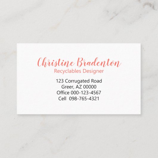 Gerecycleerd koraalschroot op kurk visitekaartje (Achterkant)