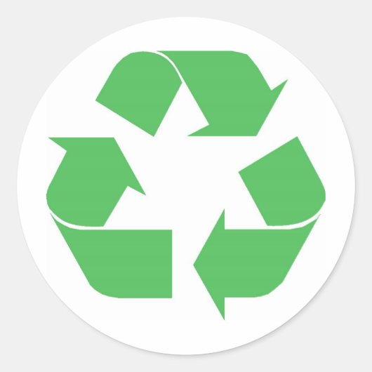 Gerecycleerd symbool ronde sticker (Voorkant)