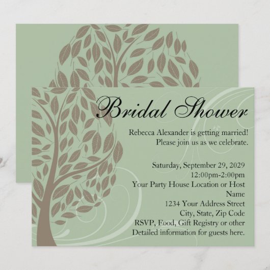 Gerecycleerde groene Eco Tree bruids douche uitnod Kaart (Voorkant / Achterkant)