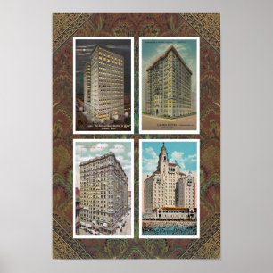 GERECYCLEERDE KUNST: 1920S USA ARCHITECTUUR 4 BRIE POSTER