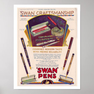 GERECYCLEERDE KUNST: 1931 SWAN PEN AD POSTER