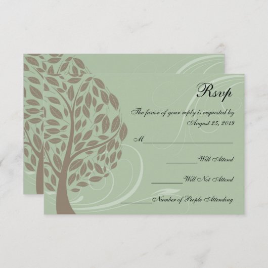 Gerecycleerde Sage Groen/Bruin Gestileerde Eco Tre RSVP Kaartje (Voorkant / Achterkant)
