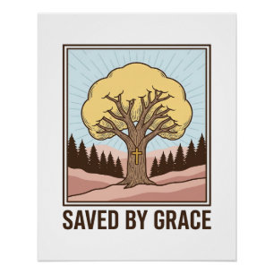 Gered door genade Christelijke boom vintage shirt Perfect Poster