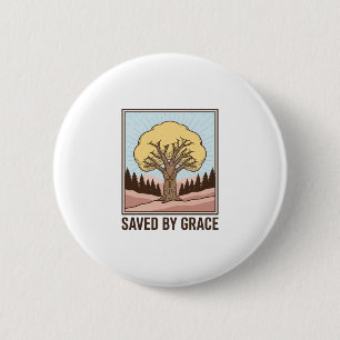 Gered door genade Christelijke Boom Vintage Shirt  Ronde Button 5,7 Cm