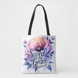 Gered door genade – Elegant christelijke bloemdesi Tote Bag