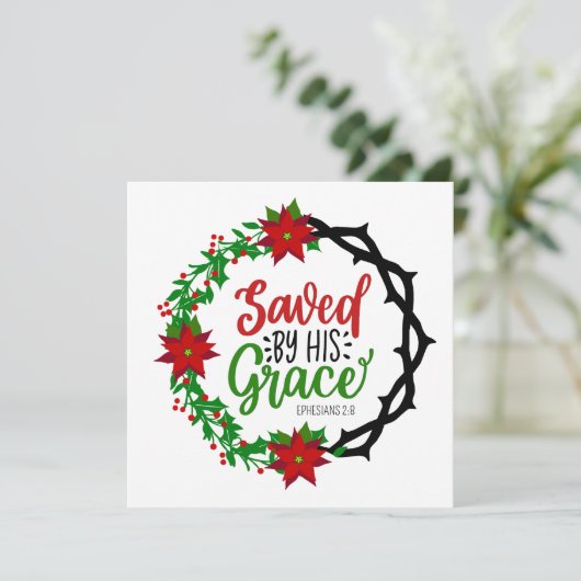 Gered door Zijn Genade Kerstkrans Feestdagenkaart (Staand voorkant)