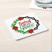 Gered door Zijn Genade Kerstkrans Kartonnen Onderzetters (Schuin)