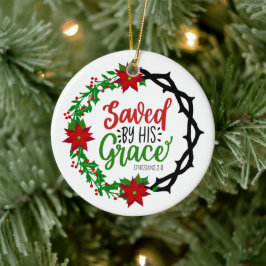 Gered door Zijn Genade Kerstkrans Keramisch Ornament